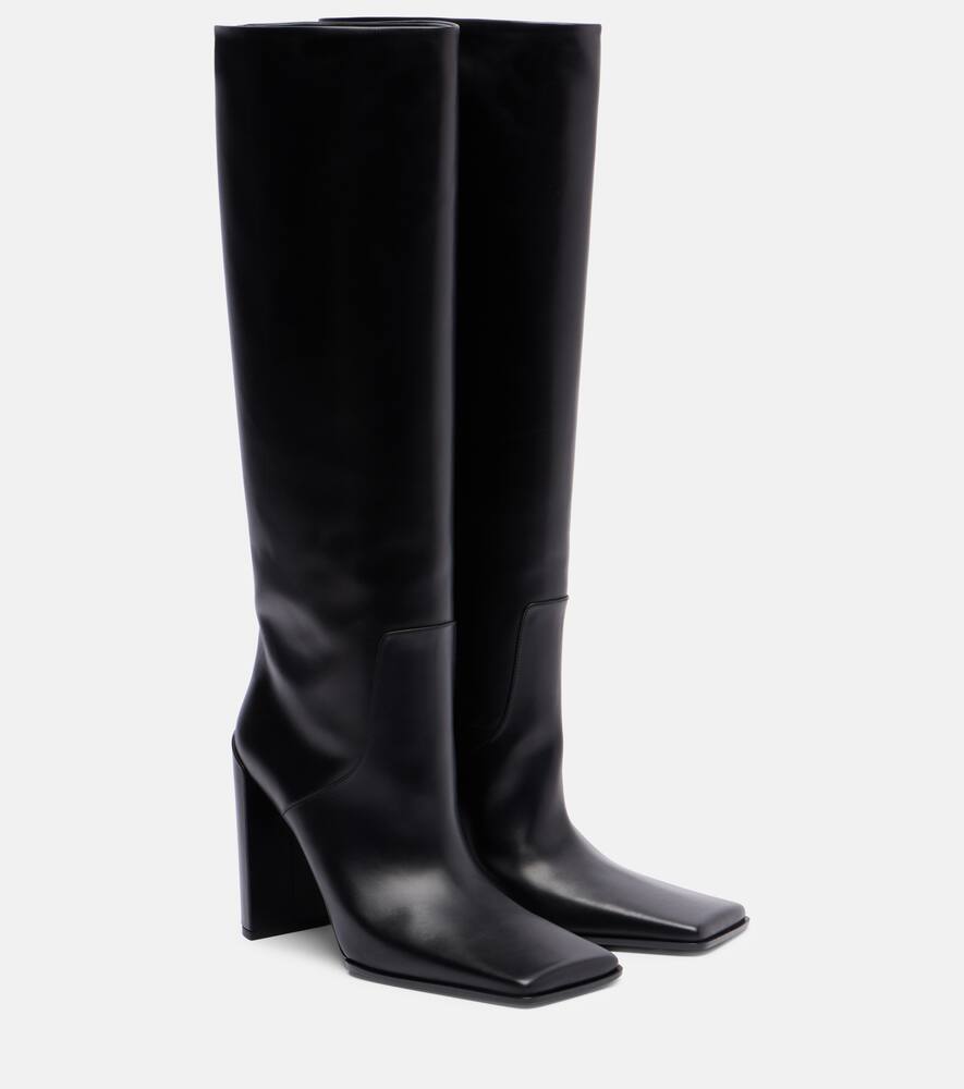 Квадратные кожаные высокие сапоги до колена Alaïa, Noir