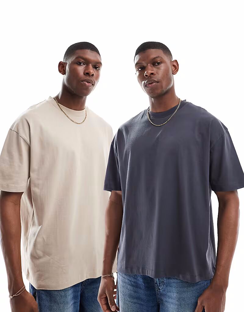 

Набор из 2 футболок оверсайз от ASOS DESIGN Essential в угольно-каменном цвете