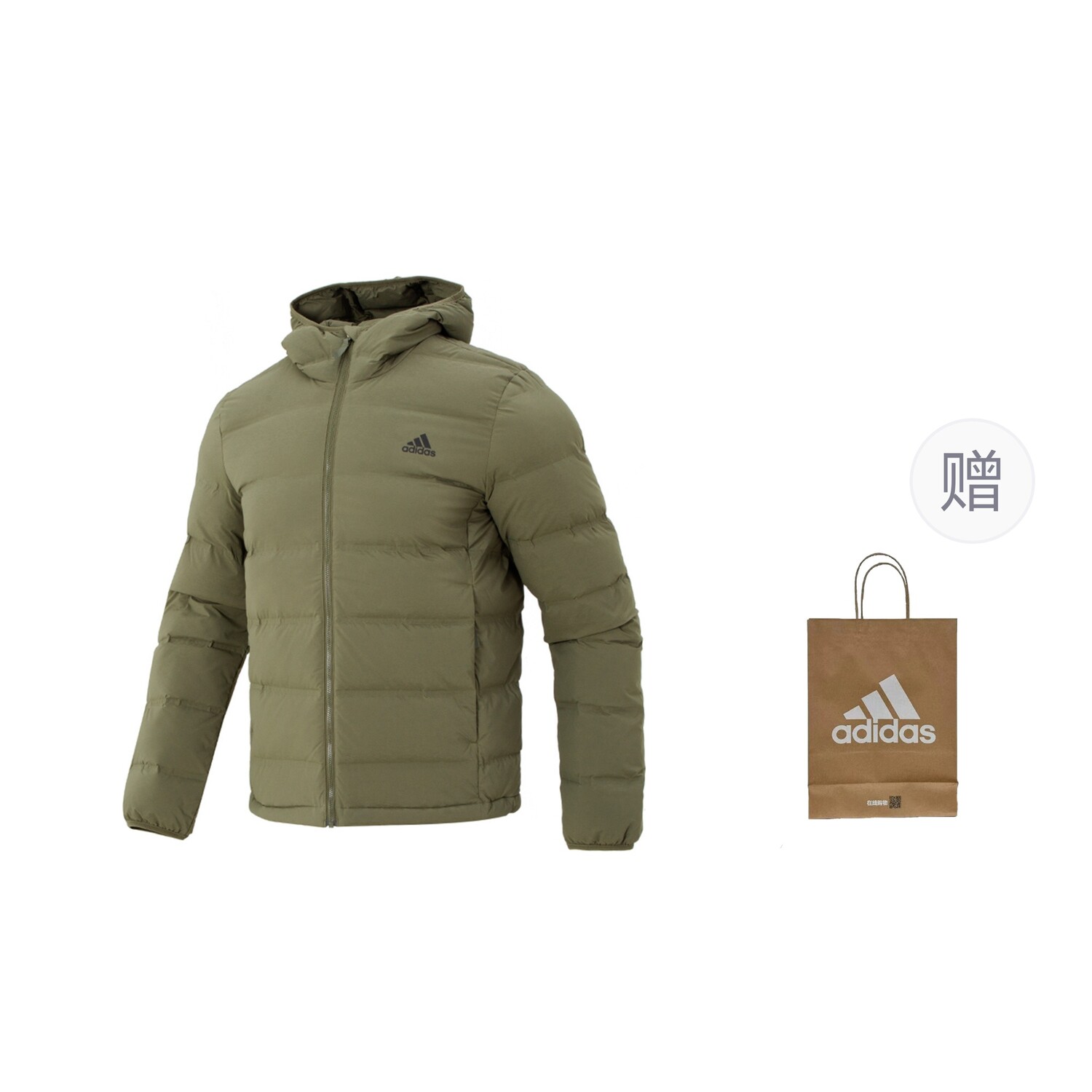 

Пуховик мужской зеленый пуховик + подарочный пакет Adidas