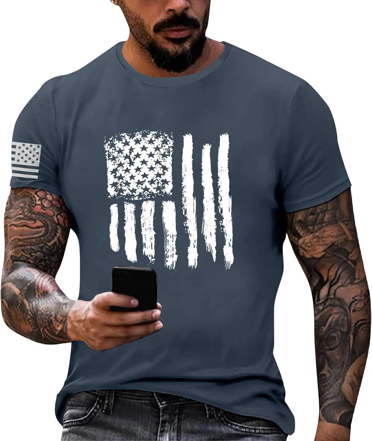 Футболка с флагом Америки, мужская, Navy