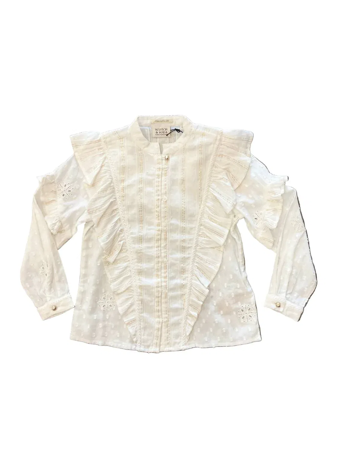 SCOTCH & SODA Детская хлопковая рубашка с люрексом, бежевого цвета