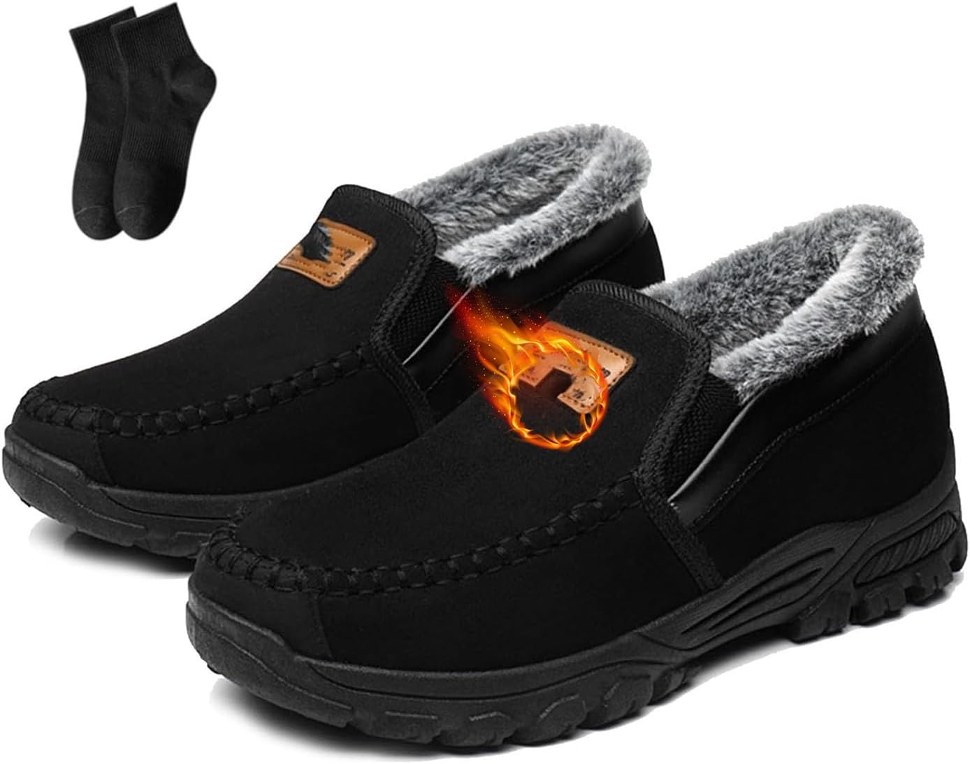 

Мужские зимние ботинки без шнурков с подкладкой из меха и хлопка, утепленные флисом, теплые, противоскользящие, для прогулок на улице, мокасины, лоферы Noworfewer, черный