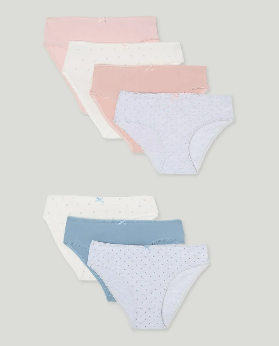 

Набор из 7 трусиков с бантиками, с принтом и однотонные Cotton Juice, мультиколор