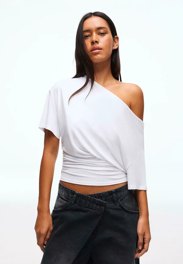 

Базовая футболка с коротким рукавом Bershka, White, Белый, Базовая футболка с коротким рукавом Bershka, White