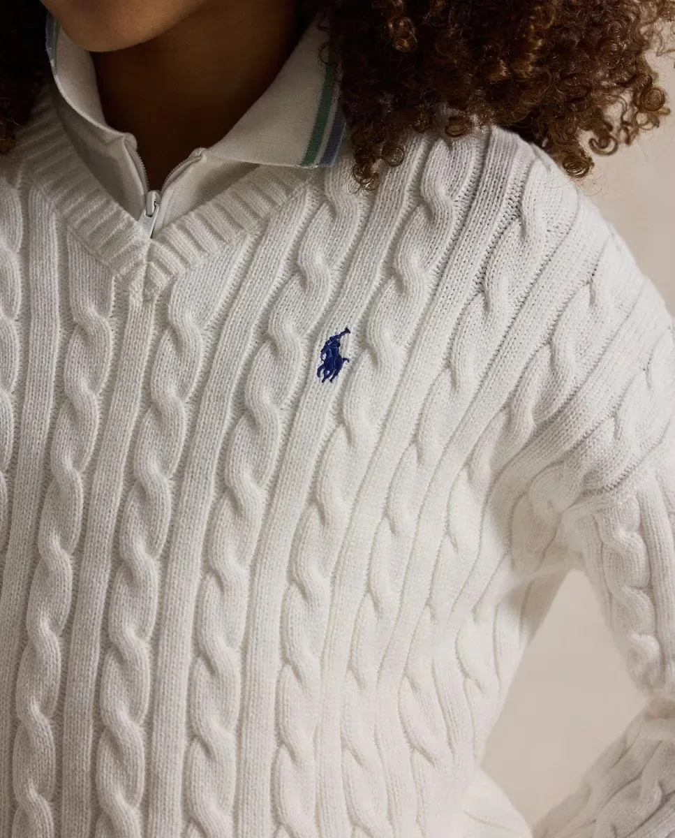Детский хлопковый джемпер с V-образным вырезом Polo Ralph Lauren, Blanco Roto — фото 3