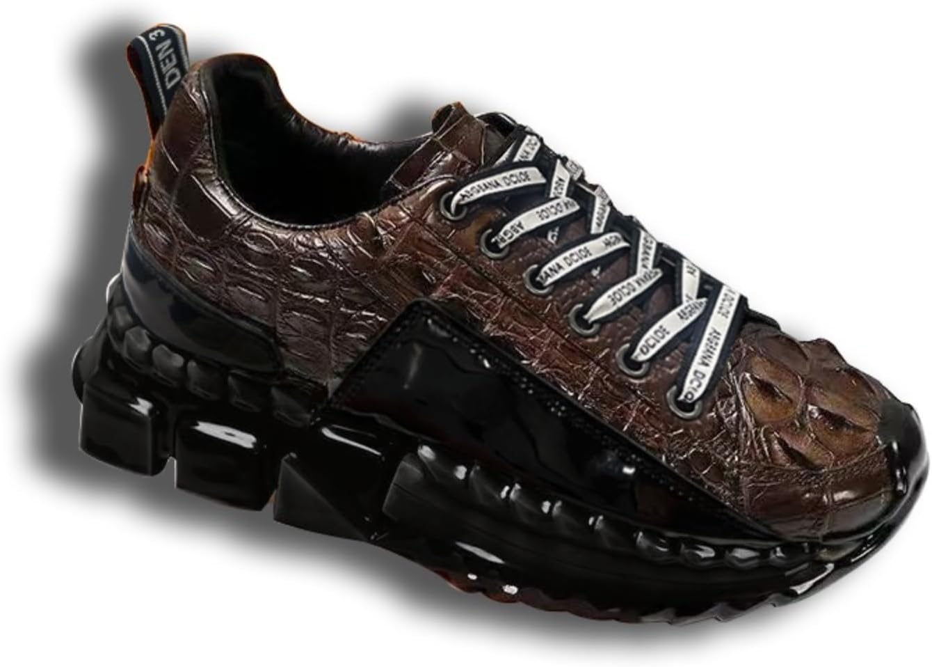 

Мужские кроссовки с толстой подошвой и шнуровкой, имитация кожи крокодила, модные, повседневные, с круглым носком, удобные для прогулок, поездок на работу, вечеринок и вождения Netehadi, коричневый