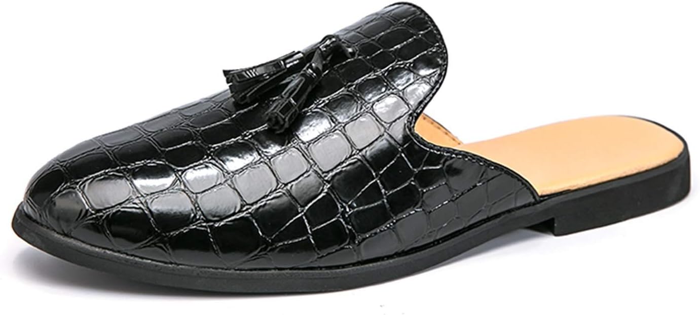 

Мужские сандалии Battle Men Leisure Loafer из веганской кожи с тиснением под крокодила, мюли с круглым носком, без задника, на слипон, с кисточками и строчкой, противоскользящие мягкие тапочки, однотонные, повседневные, черный