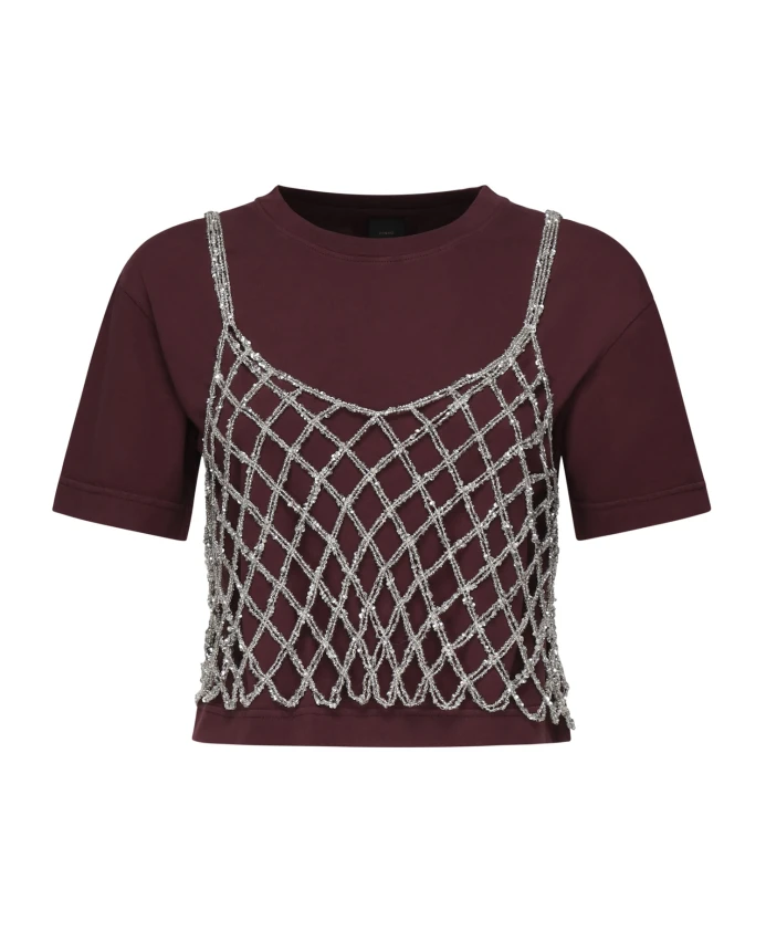 

Свитера из металлизированной вязаной сетки Pinko, красный