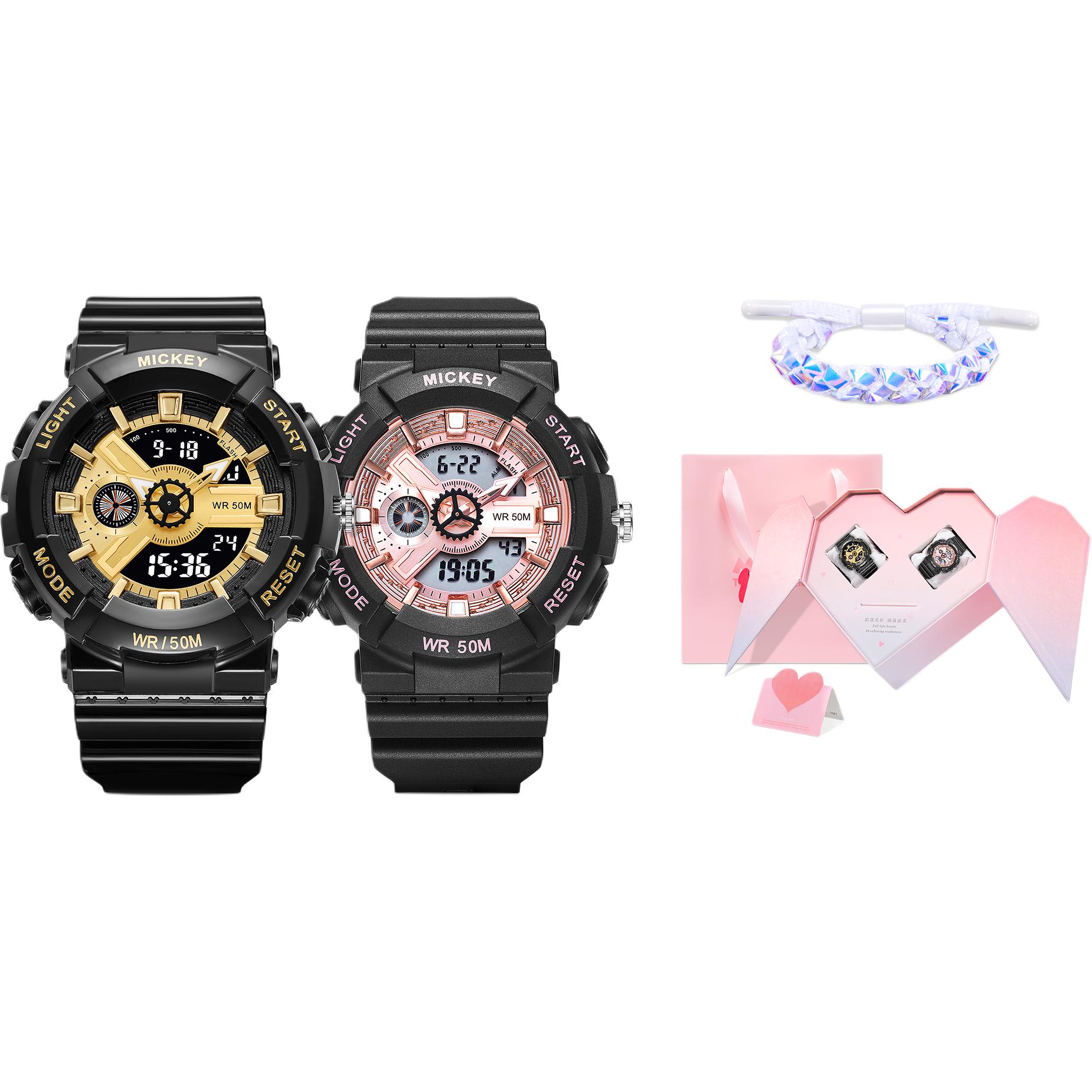

Disney Часы Mickey Series Electronic+Quartz Movement PU Strap Watch Unisex Black Dial, Gilded & Blackberry Pink[Holiday Limited Edition Peach Heart-Shaped Box with Free Bangle]