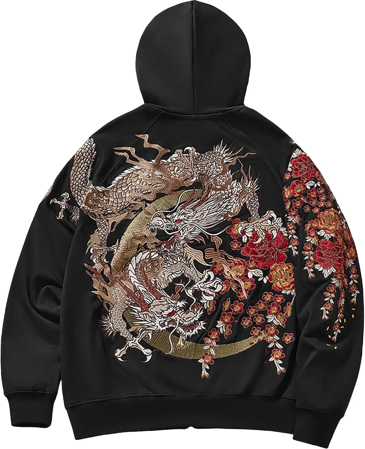 

Мужская черная худи с молнией и вышивкой дракона HaiZi XiHuan