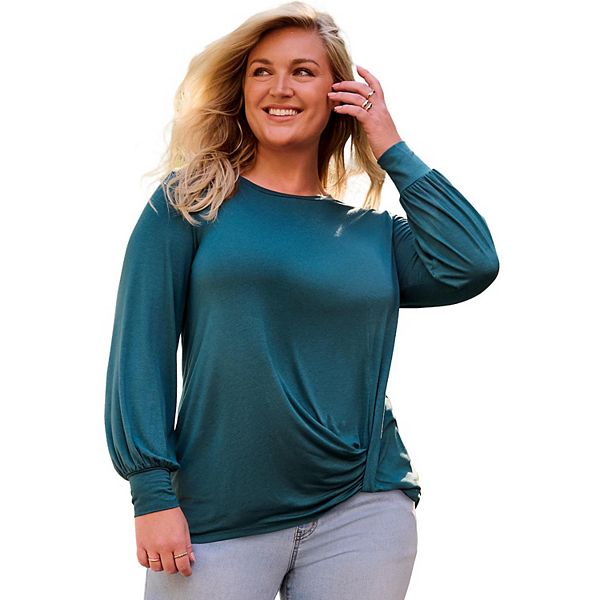 

Женский топ с круглым вырезом и узлом на подоле Plus Size Avenue, Mystic Pine