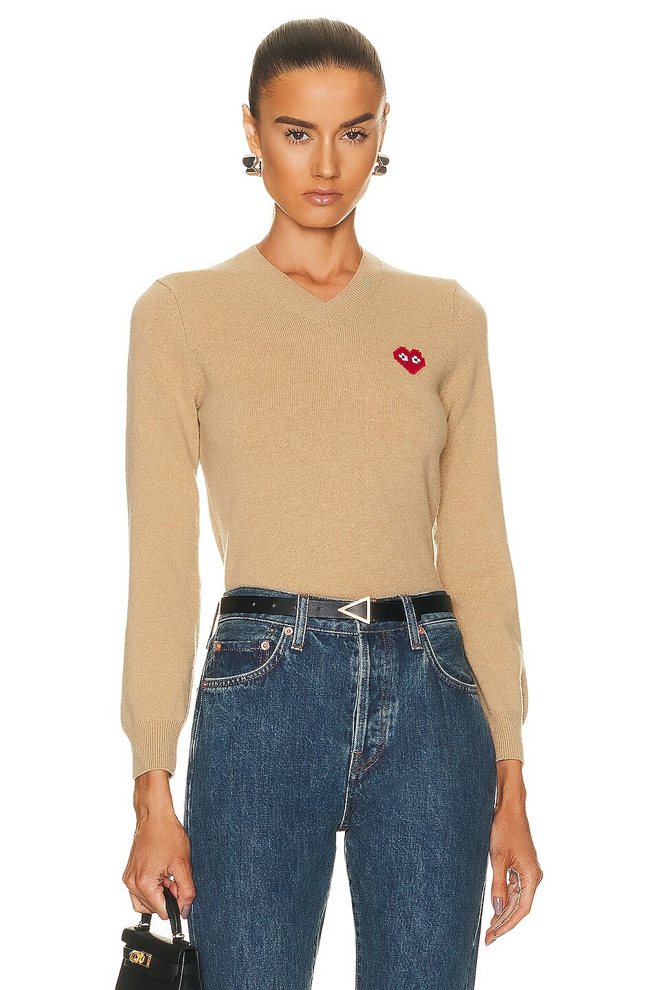 

Свитер Comme des Garçons Invader V-Neck Pullover, кэмел