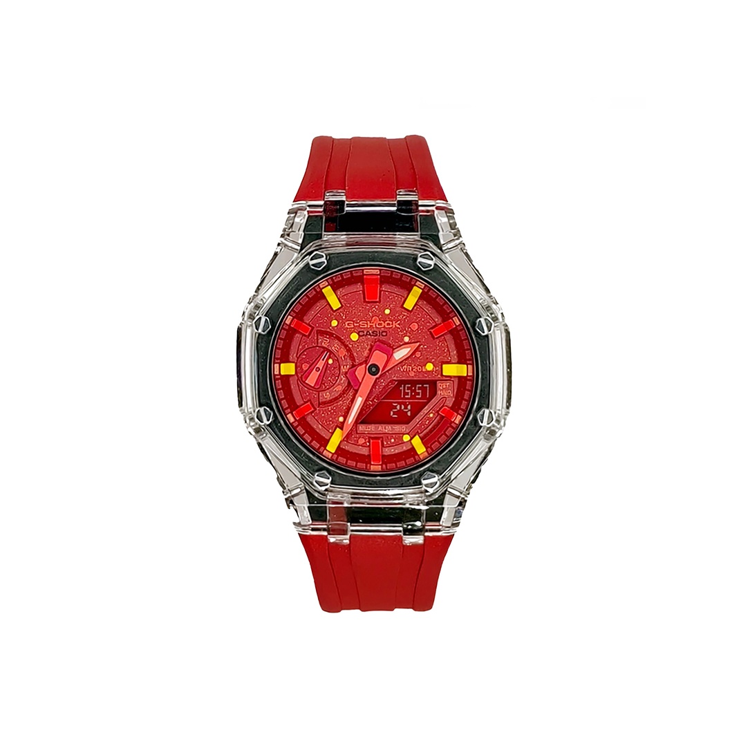 

CASIO Часы Men Liquid Crystal/Analog Dual Display Series Red Watch, Glacier Ink Splatter Red