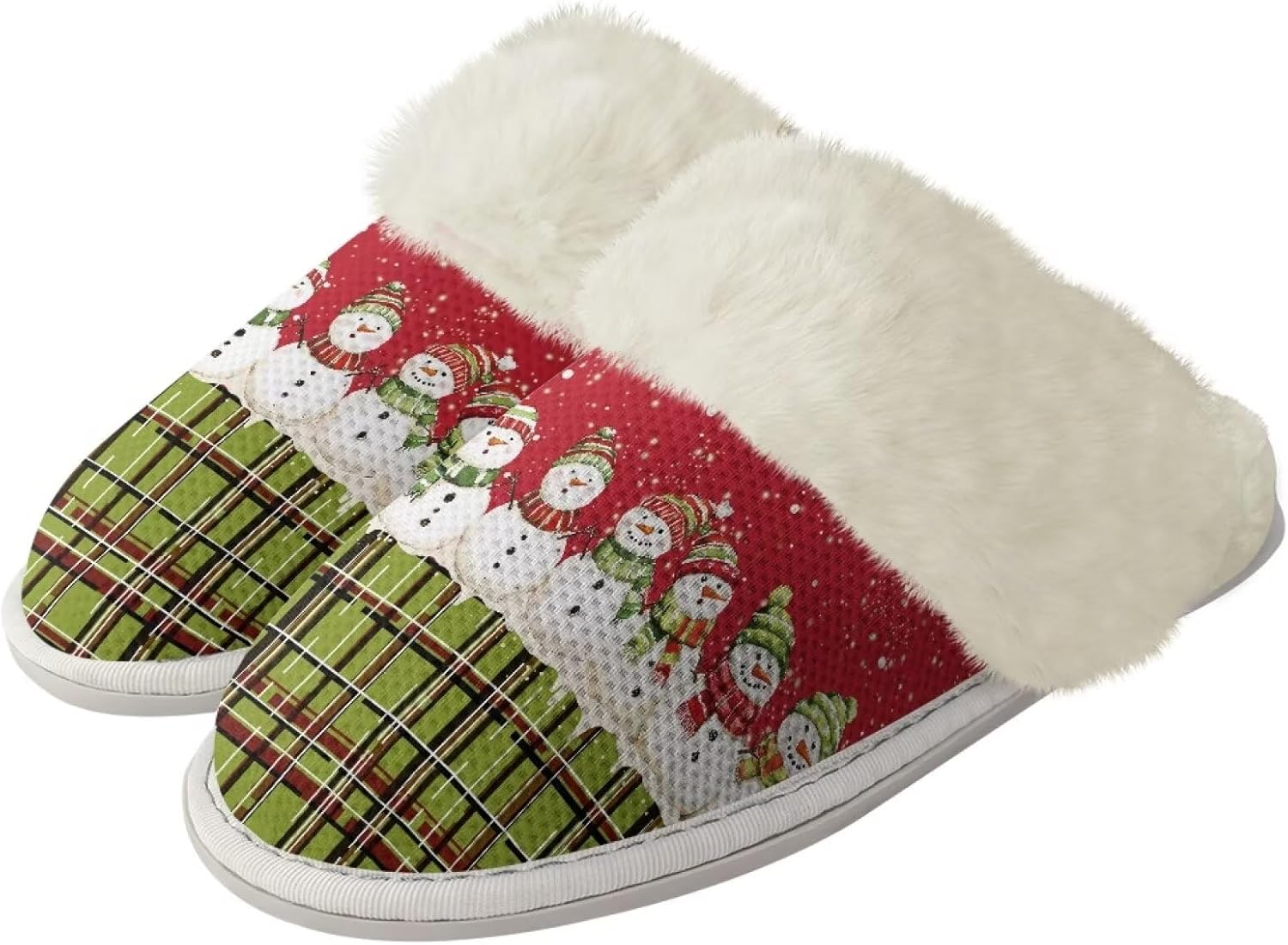 

Рождественские милые хлопковые тапочки для женщин и мужчин, мягкие, уютные, удобные, легкие домашние тапочки для пар Zhangruoheng, Christmas Snowman Plaid Print