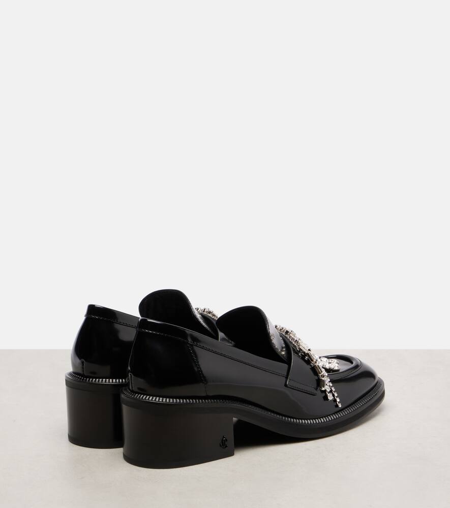 Тайлор лоферы на каблуке с декоративными элементами из кожи Jimmy Choo, Black/Crys — фото 2