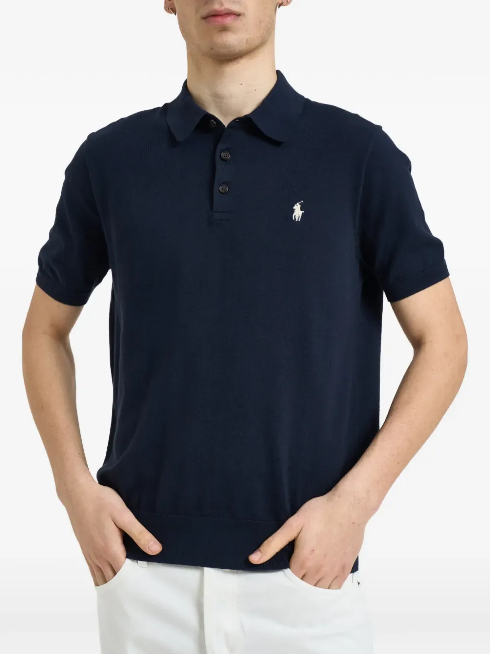 Рубашка-поло с коротким рукавом на пуговицах POLO RALPH LAUREN, синий