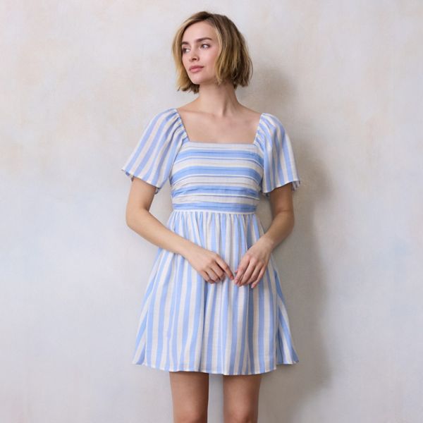 

Женское мини-платье с плиссированным лифом Lc Lauren Conrad, цвет sky chandail stripe