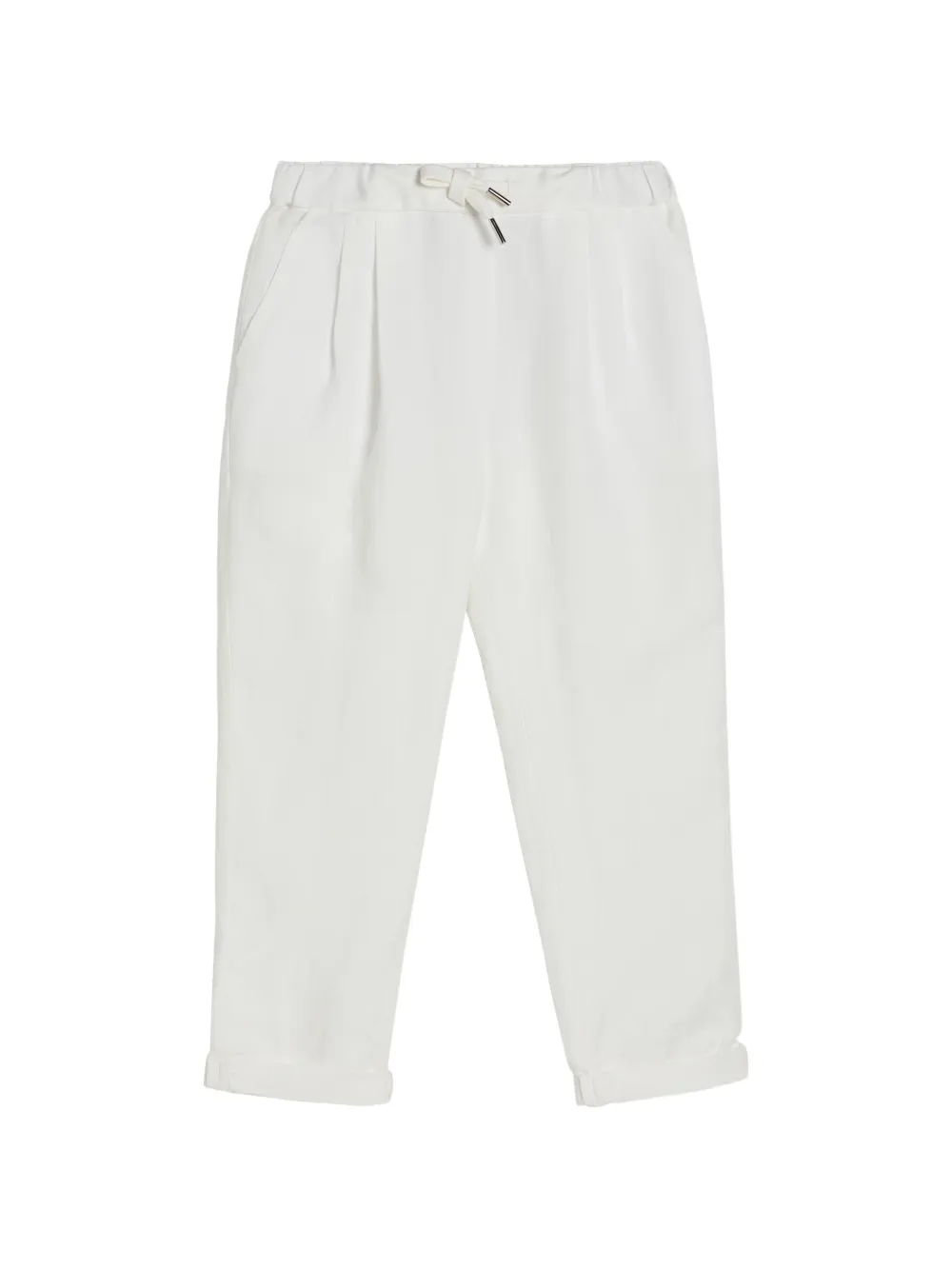 

Брюки из льна и хлопкового драпа с кулиской и двойными складками Brunello Cucinelli Kids, белый