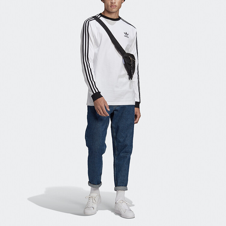 Футболка с тремя полосками мужская белая Adidas Originals, белый — фото 3