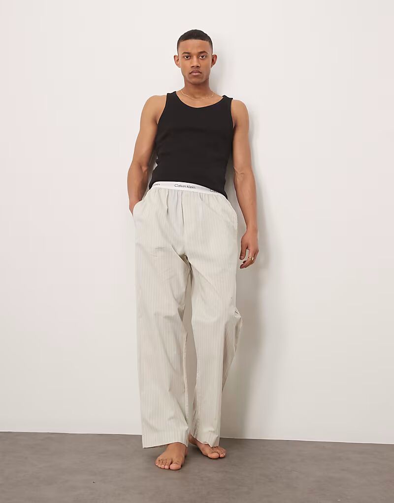 

Пижамные штаны из хлопка Calvin Klein в бежевую полоску