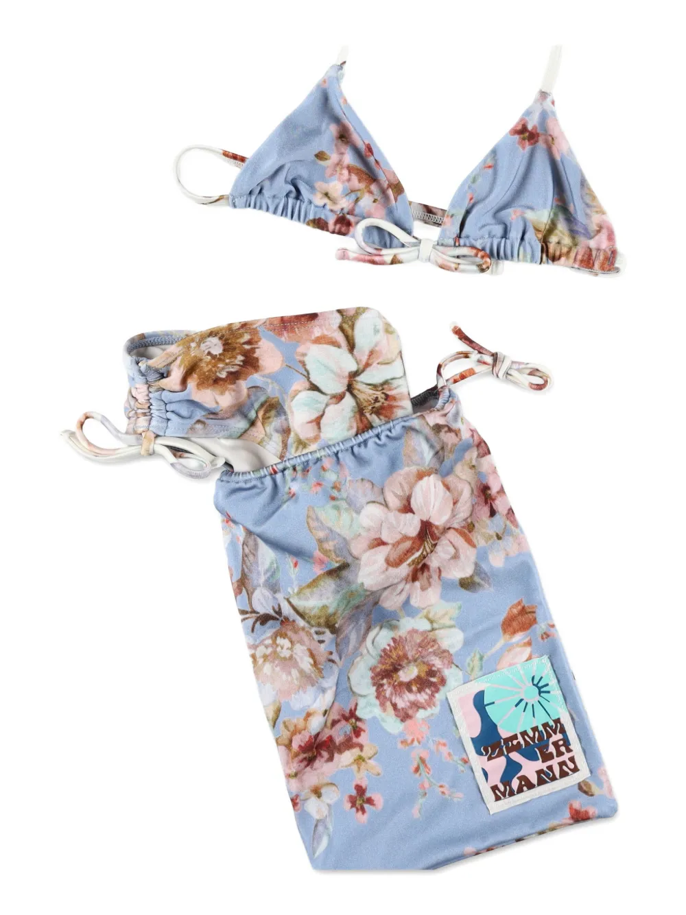 Треугольный купальник с цветочным принтом Zimmermann Kids, синий — фото 3