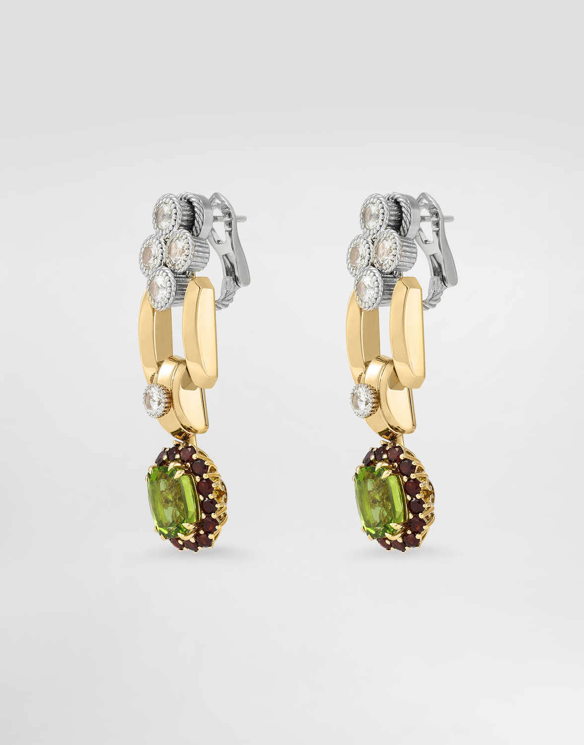 DOLCE & GABBANA Серьги Eleganza из белого и желтого золота 18 карат с перидотами, гранатами и сапфирами — фото 2