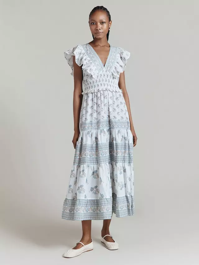 

Платье Ghost Lola Cotton Ruffle Maxi, цвет white/multi