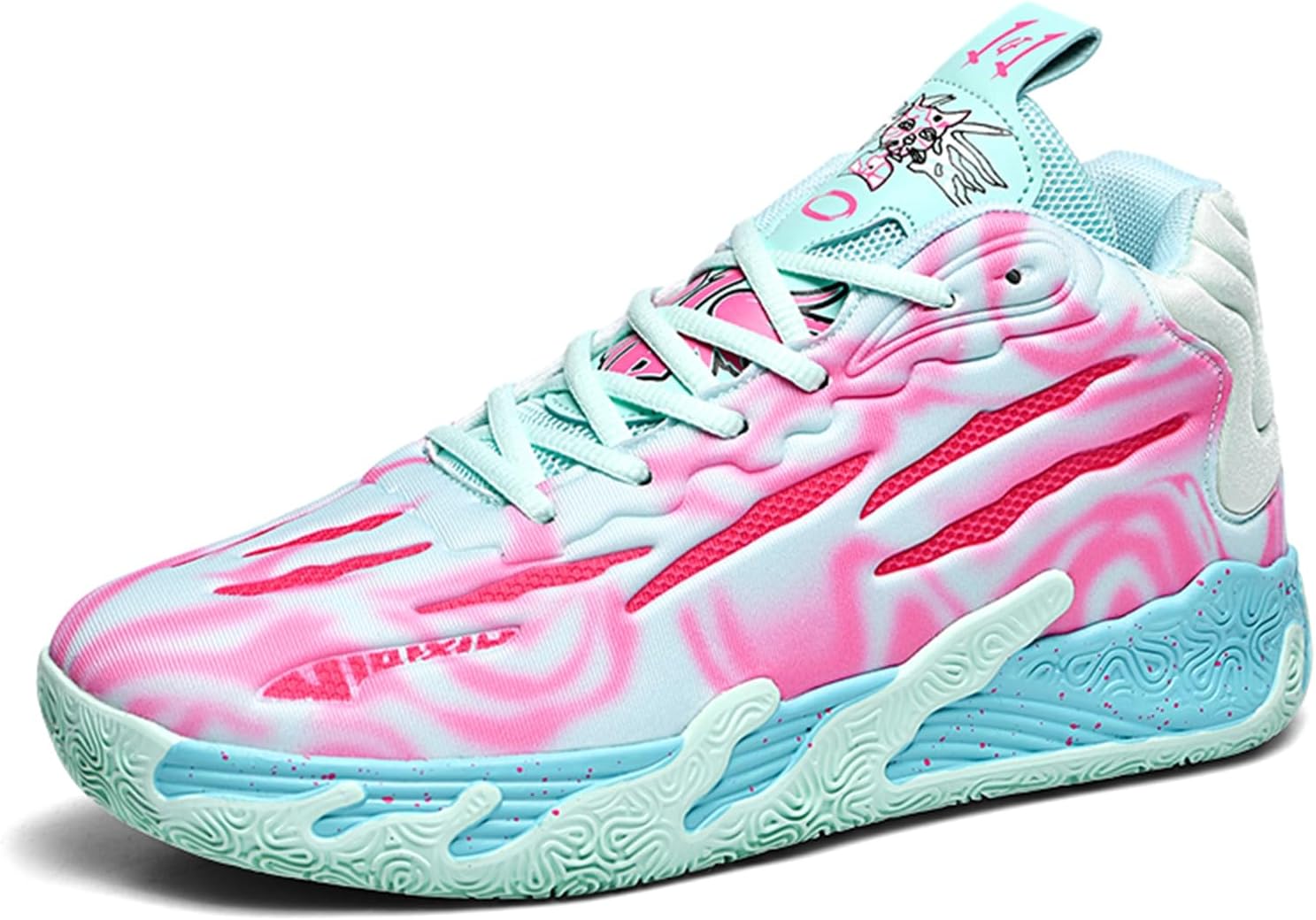 

Мужские высокие кеды в стиле граффити с толстой подошвой, амортизацией и комфортной шнуровкой, повседневные баскетбольные кроссовки, подходящие для кампуса, уличного баскетбола и бега Qaoterod, розовый