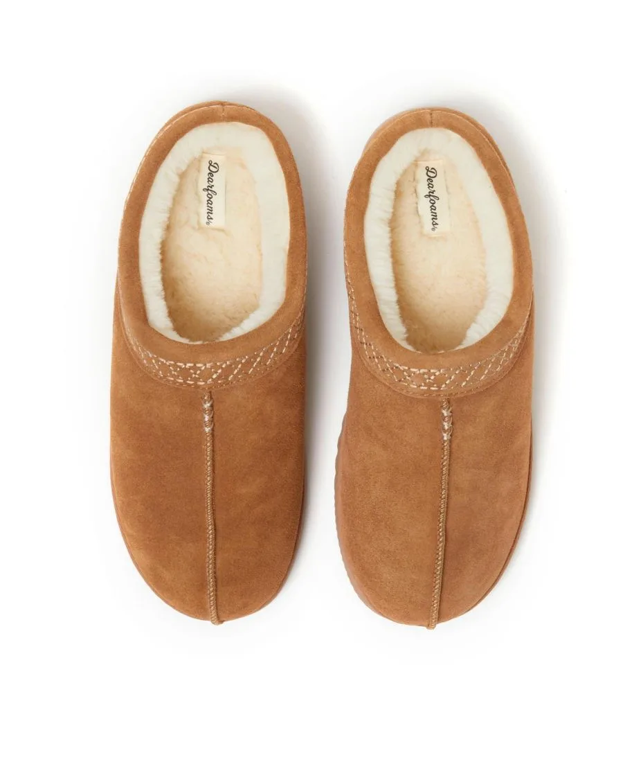 Тапочки-сабо Dean из натуральной замши с вышивкой Dearfoams, Chestnut — фото 4