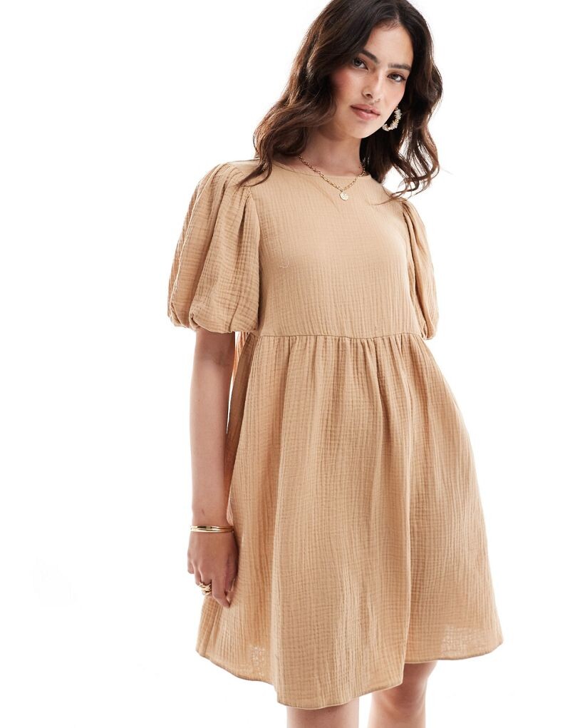 

Свободное платье мини из двойной ткани с пышными рукавами ASOS DESIGN