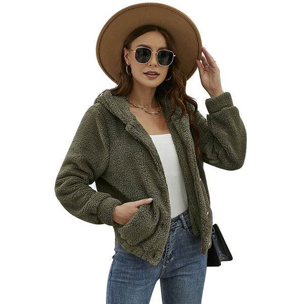 

Женский флисовый кардиган с капюшоном и карманом Kojooin, Army Green