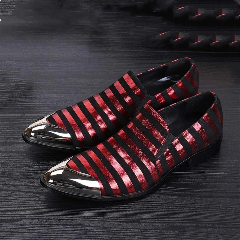 Лоферы с металлическим носком, Zebra Embossed Texture, Genuine Leather, Красный — фото 2