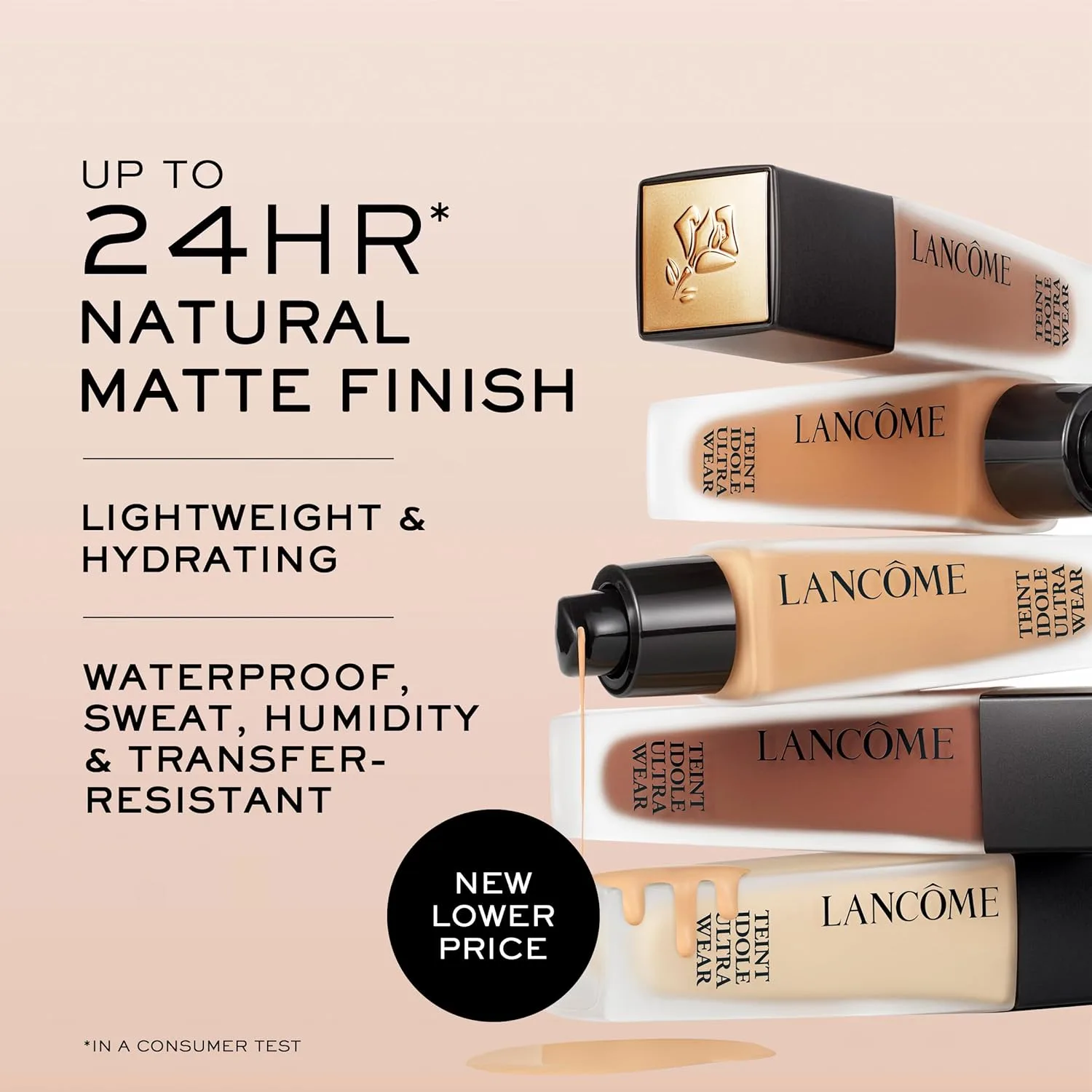 Тональная основа Lancôme Teint Idole Ultra Wear Natural Matte Foundation - стойкая, средне-плотное покрытие, естественный финиш, водостойкая и увлажняющая формула., 090N: For fair skin with neutral/pinky undertones — фото 2