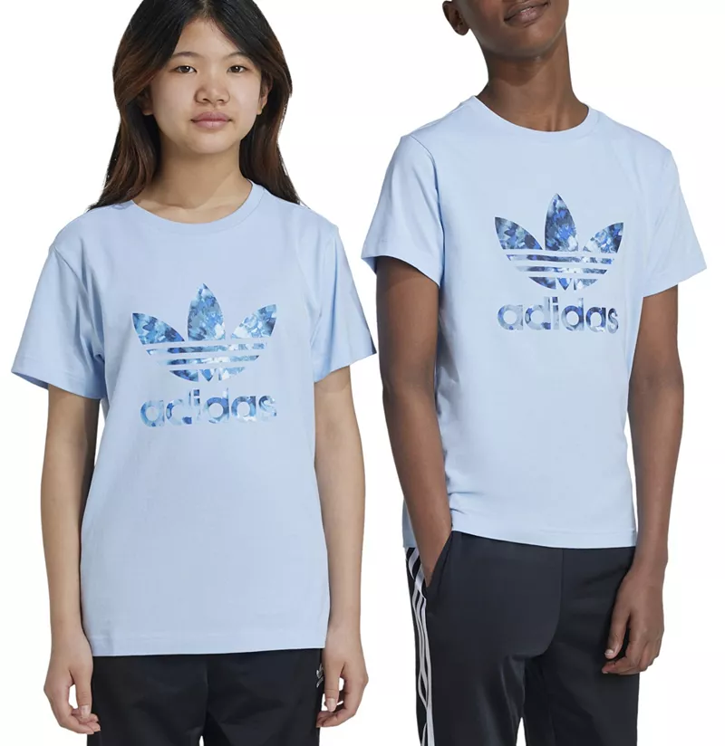 

Детская футболка с рисунком «Трилистник и тай-дай» Adidas, цвет Clear Sky
