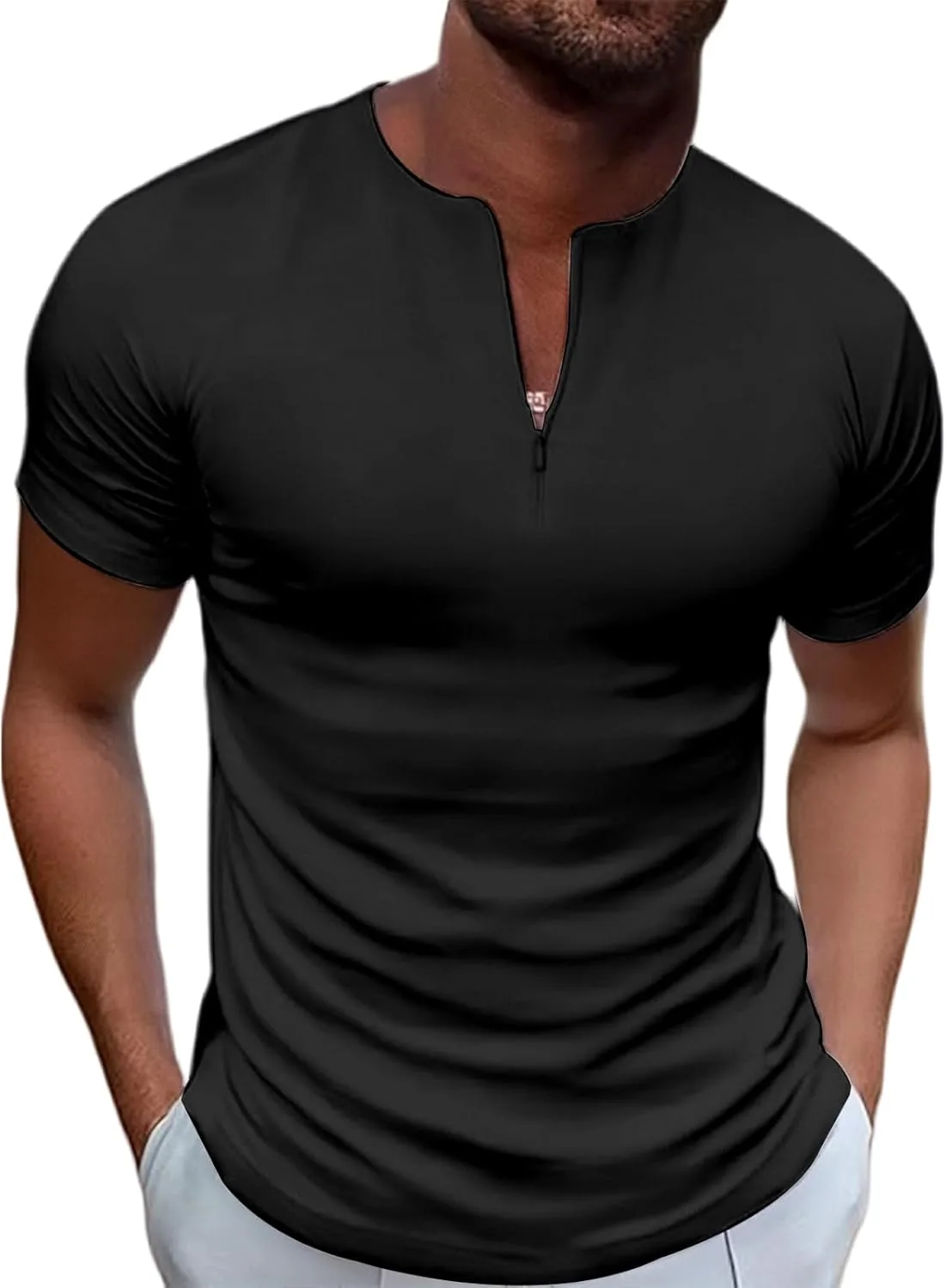 

Мужская футболка для бега с коротким рукавом и V-образным вырезом, Quick Dry, Slim Fit Thatrich