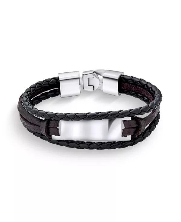 

Черный веревочный шнур, коричневый кожаный браслет с многорядной идентификацией и именем, нержавеющая сталь Bling Jewelry, brown