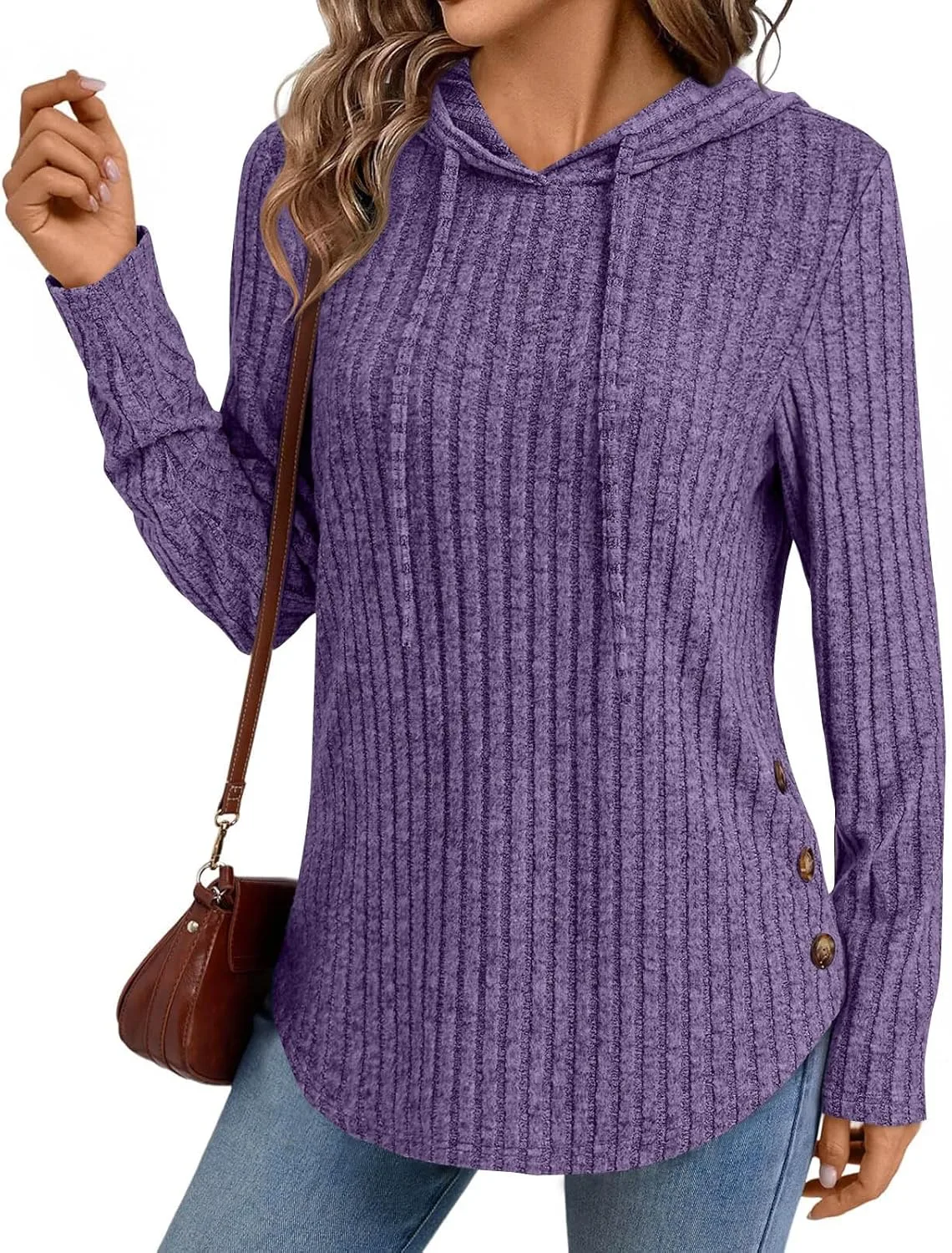 

Толстовка с капюшоном для женщин, Long Sleeve, Ribbed Knit, Loose Fit Kvsozwuty