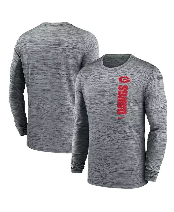 

Футболка мужская Heather Grey Georgia Bulldogs 2024 Sideline Velocity Performance с длинным рукавом Nike