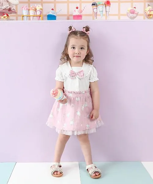 Детское платье с тюлем и рисунком ice coeur a coeur 44204-231b розовое