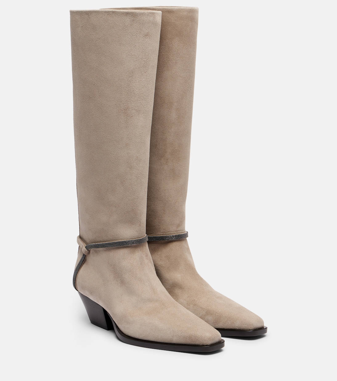 Сапоги Monili из замши до колена Brunello Cucinelli, Ice