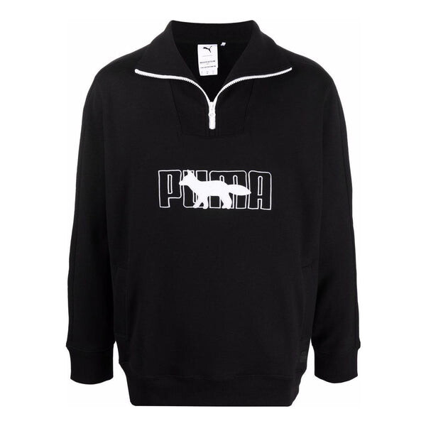 

Свитер x maison kitsun half zip sweater 'black white' Puma, черный