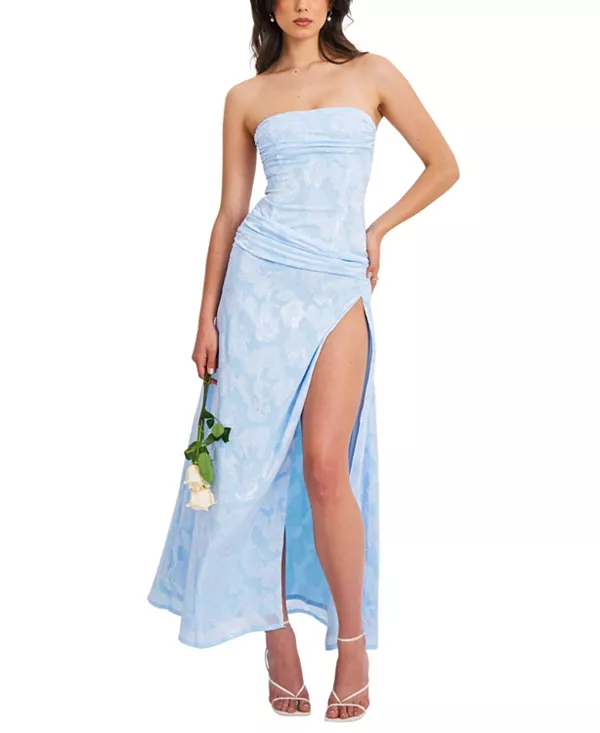 

Платье-Макси Xatia без бретелей из жаккарда с высоким разрезом Miss Circle, синий