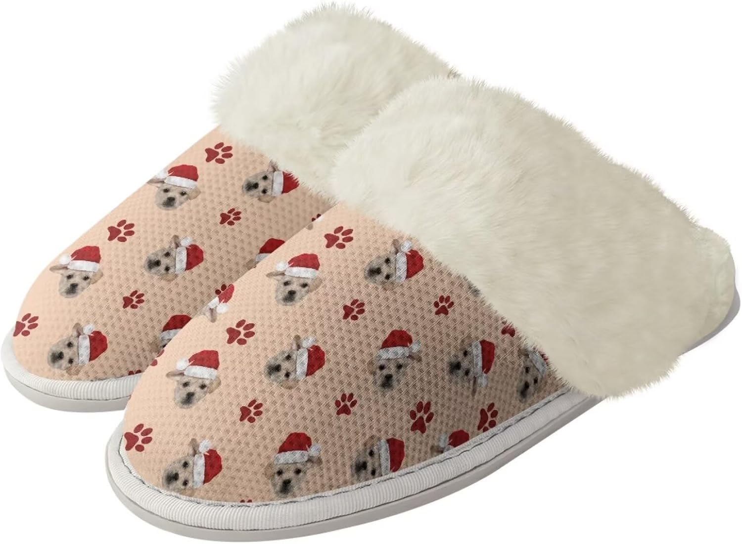

Домашние тапочки Srengjodk Slip-On, фланелевые тапочки с меховой отделкой для женщин и мужчин, его и ее тапочки, размеры 36-47, Christmas Dog Print