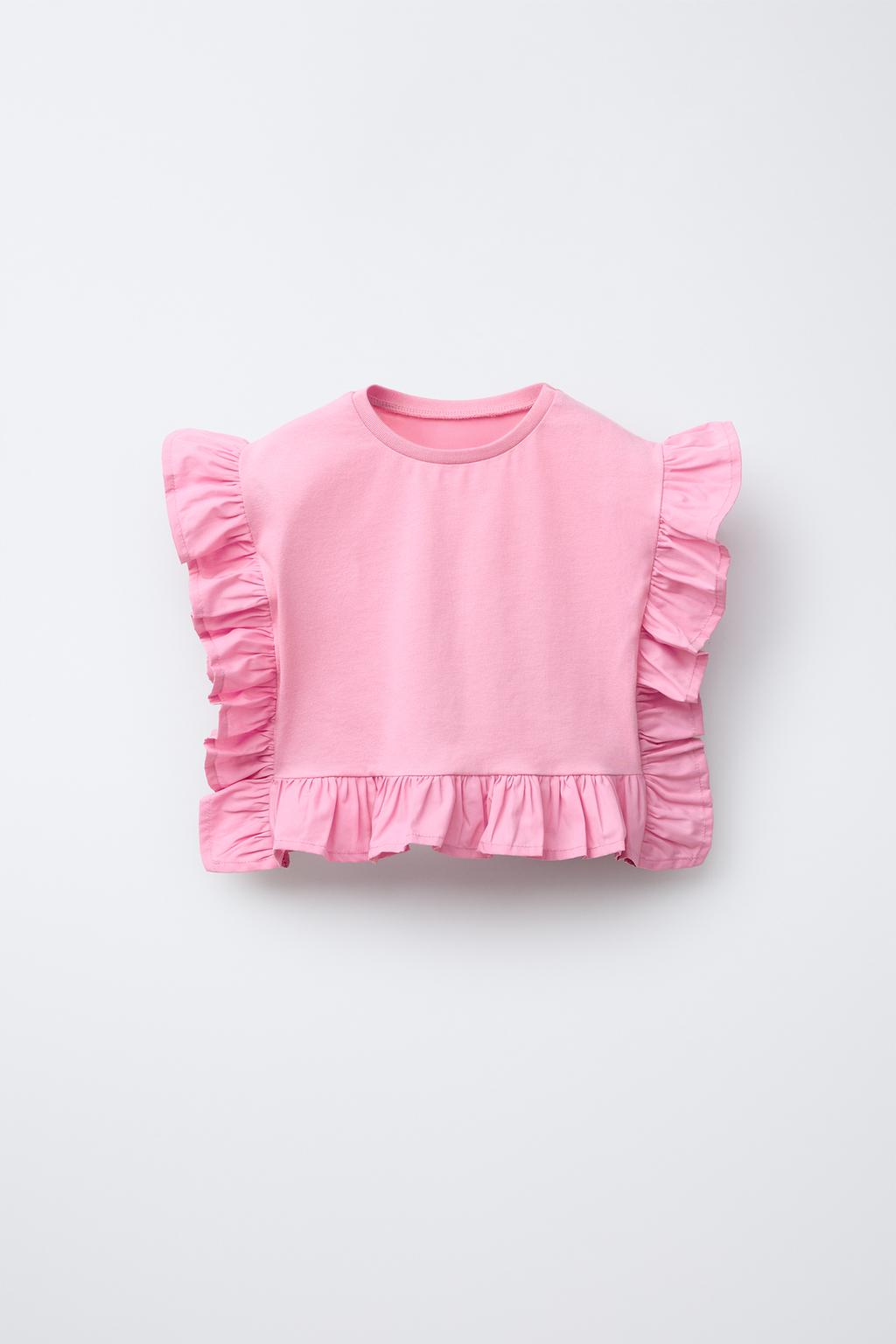 

Футболка из поплина с рюшами ZARA, цвет Fuchsia