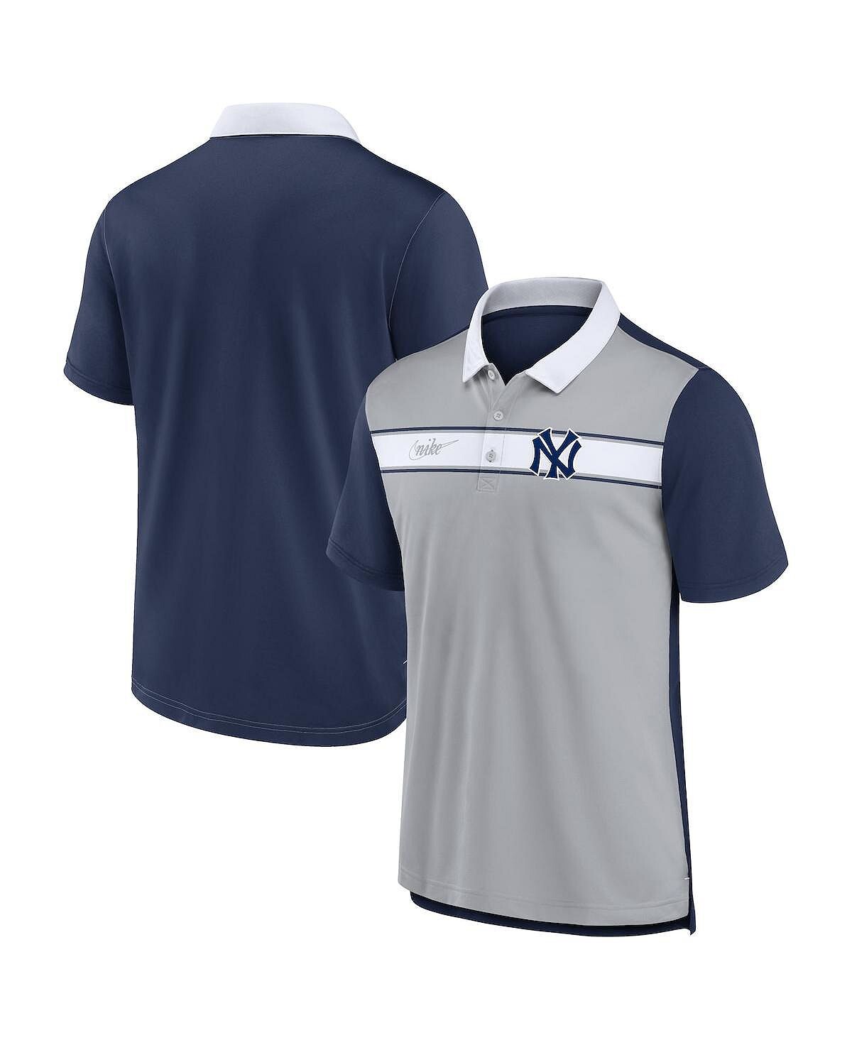 

Мужская серо-темно-синяя рубашка-поло в полоску New York Yankees Nike