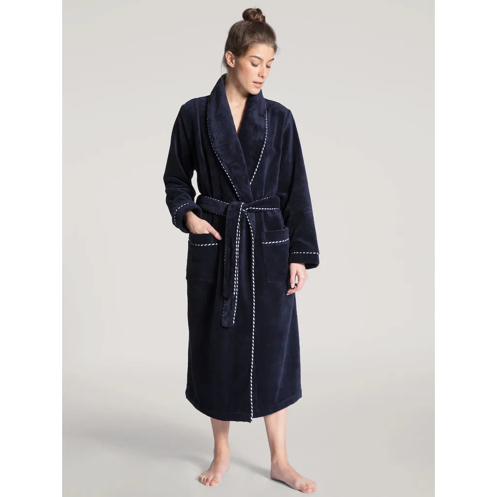 

Женский халат Cosy Shower, 2 части, с шалевым воротником, длиной около 120 см, махровое качество, длинный рукав Calida, темно-лазурный