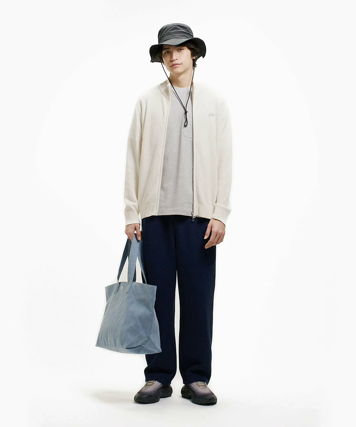 Вязаный кардиган из букле с застежкой-молнией LACOSTE, Off white — фото 3