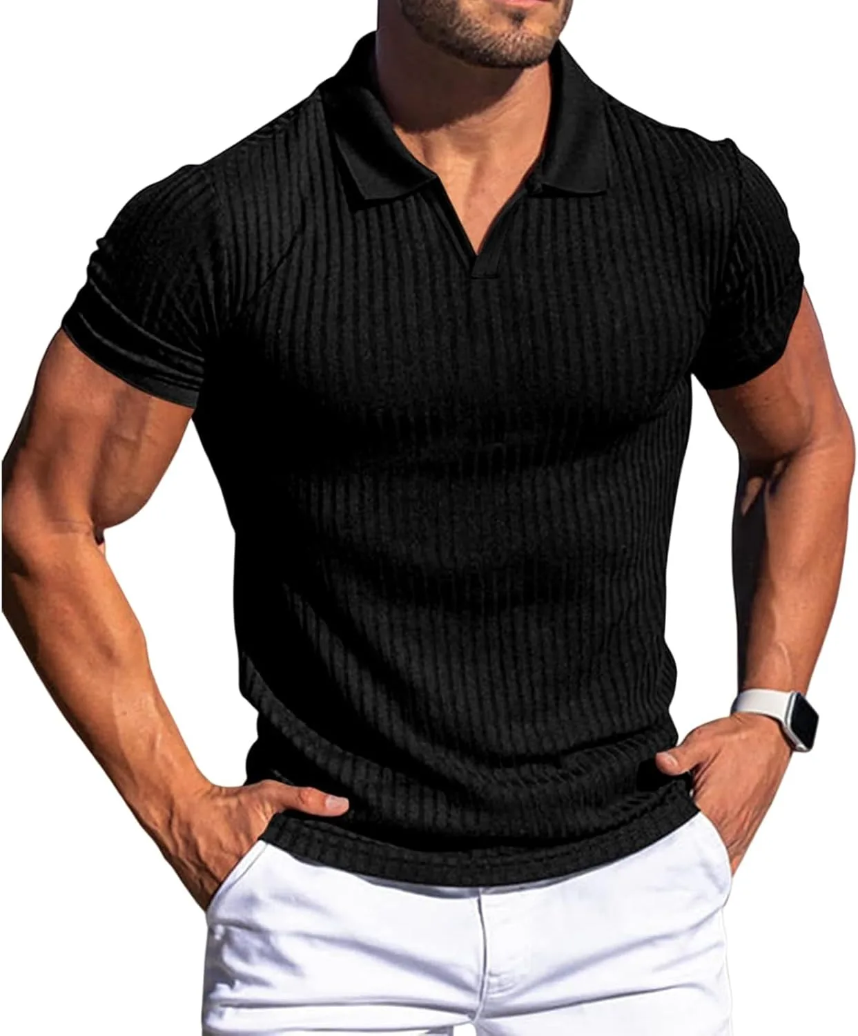 

Мужская поло с коротким рукавом и воротником, текстурированная XDFVC