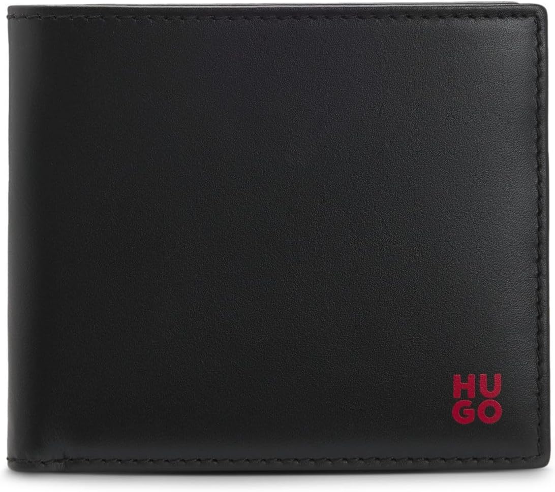 

HUGO Мужской кожаный кошелек Tibby N с красным логотипом Stack, Black
