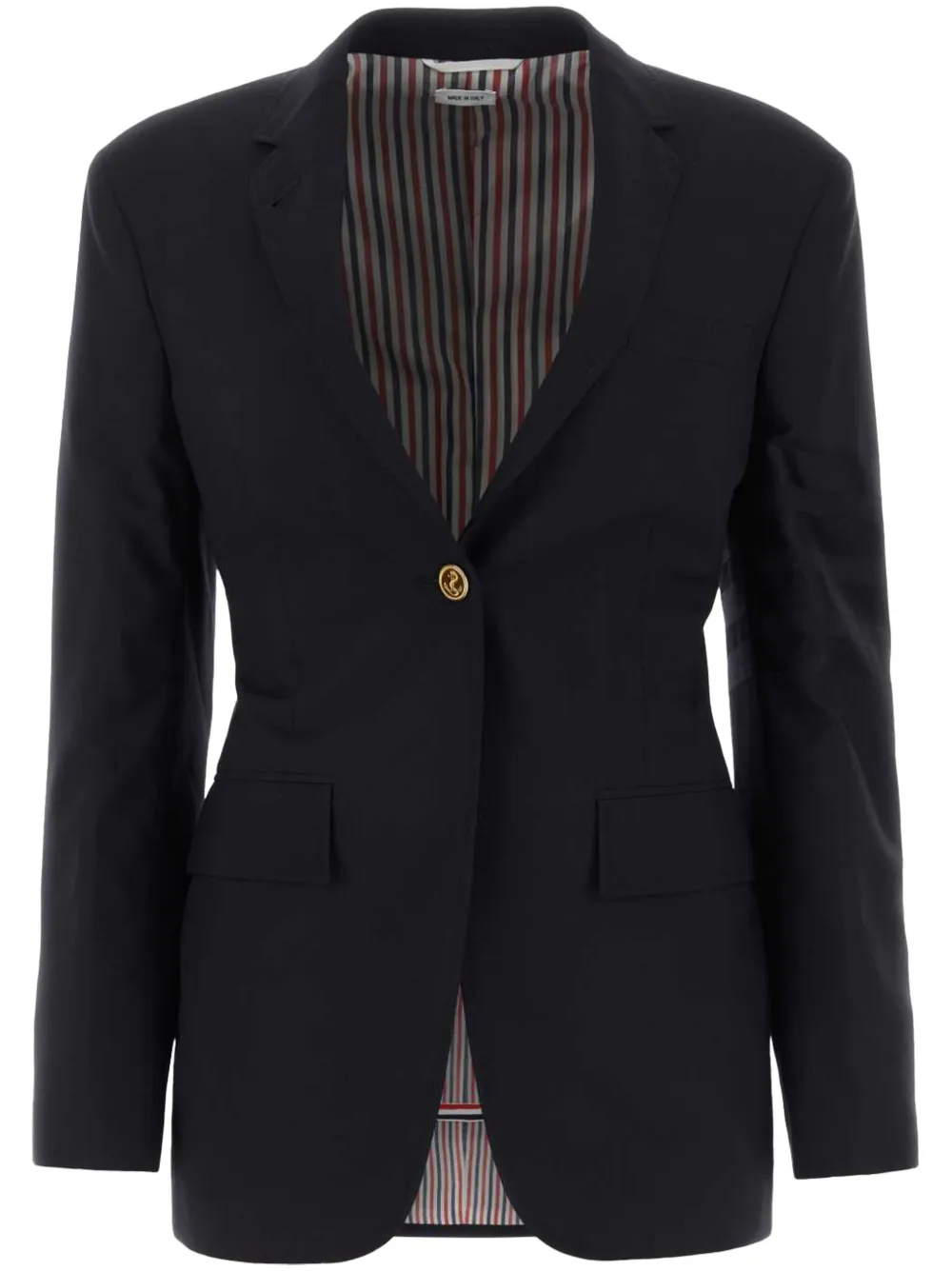 

Однобортный шерстяной блейзер с полосками 4-Bar THOM BROWNE, синий